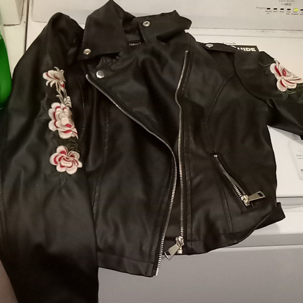Flower leather jacket